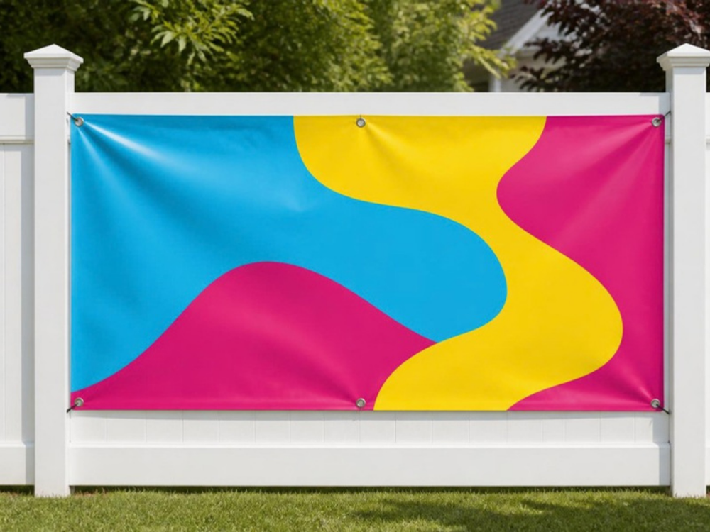 Bedrukt spandoek aan een hek (illustratie)