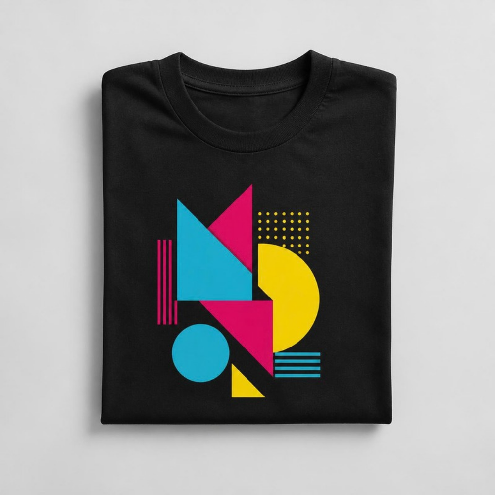 Gevouwen zwart T-shirt met voorbeeldprint (illustratie)