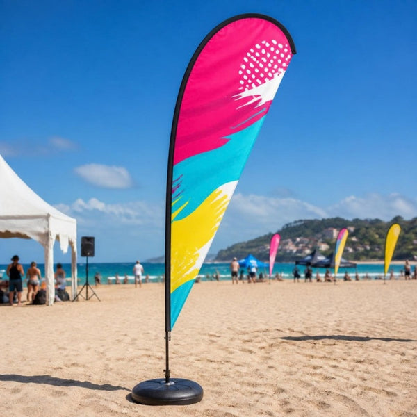 Beachflag bedrukken met voet